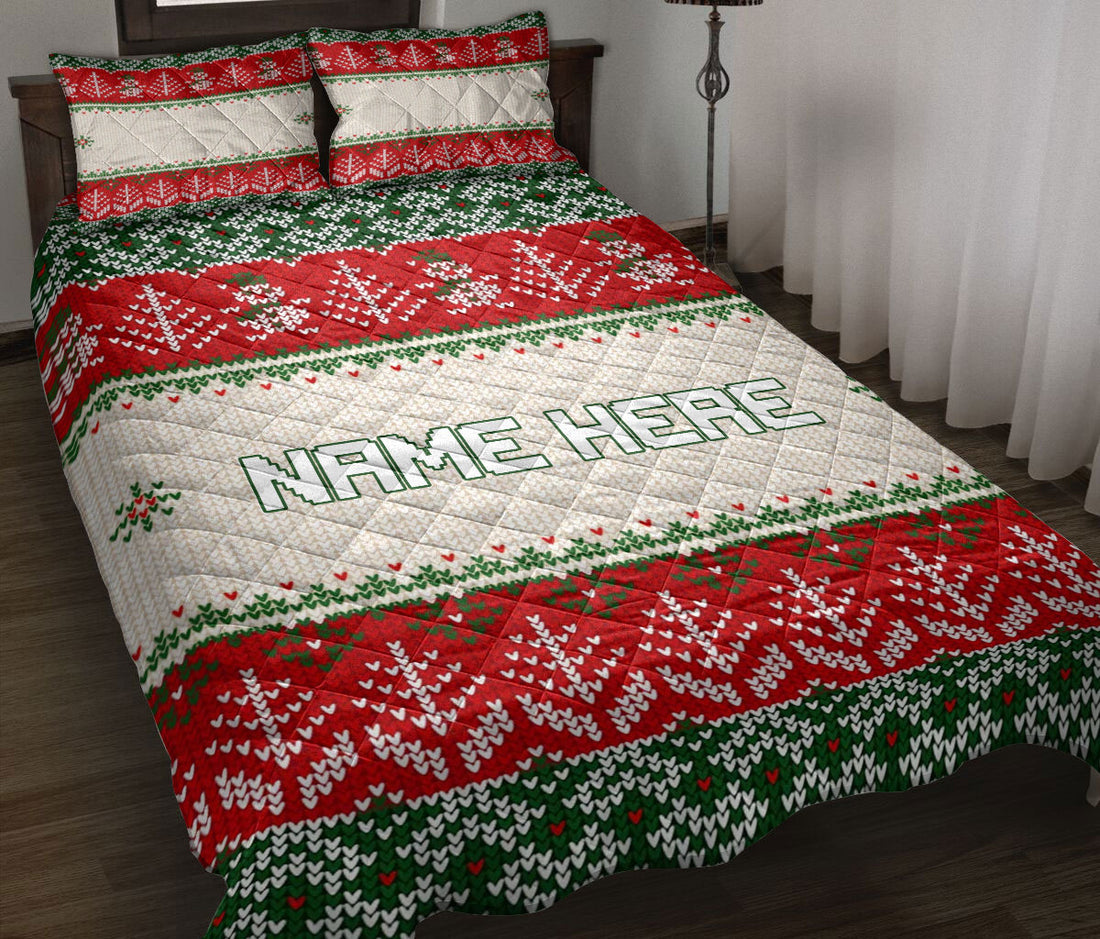 Ohaprints-Quilt-Bed-Set-Pillowcase-Christmas-Ugly-Sweater-Xmas-Tree-Holiday-Custom-Personalized-Name-Blanket-Bedspread-Bedding-3652-Throw (55'' x 60'')