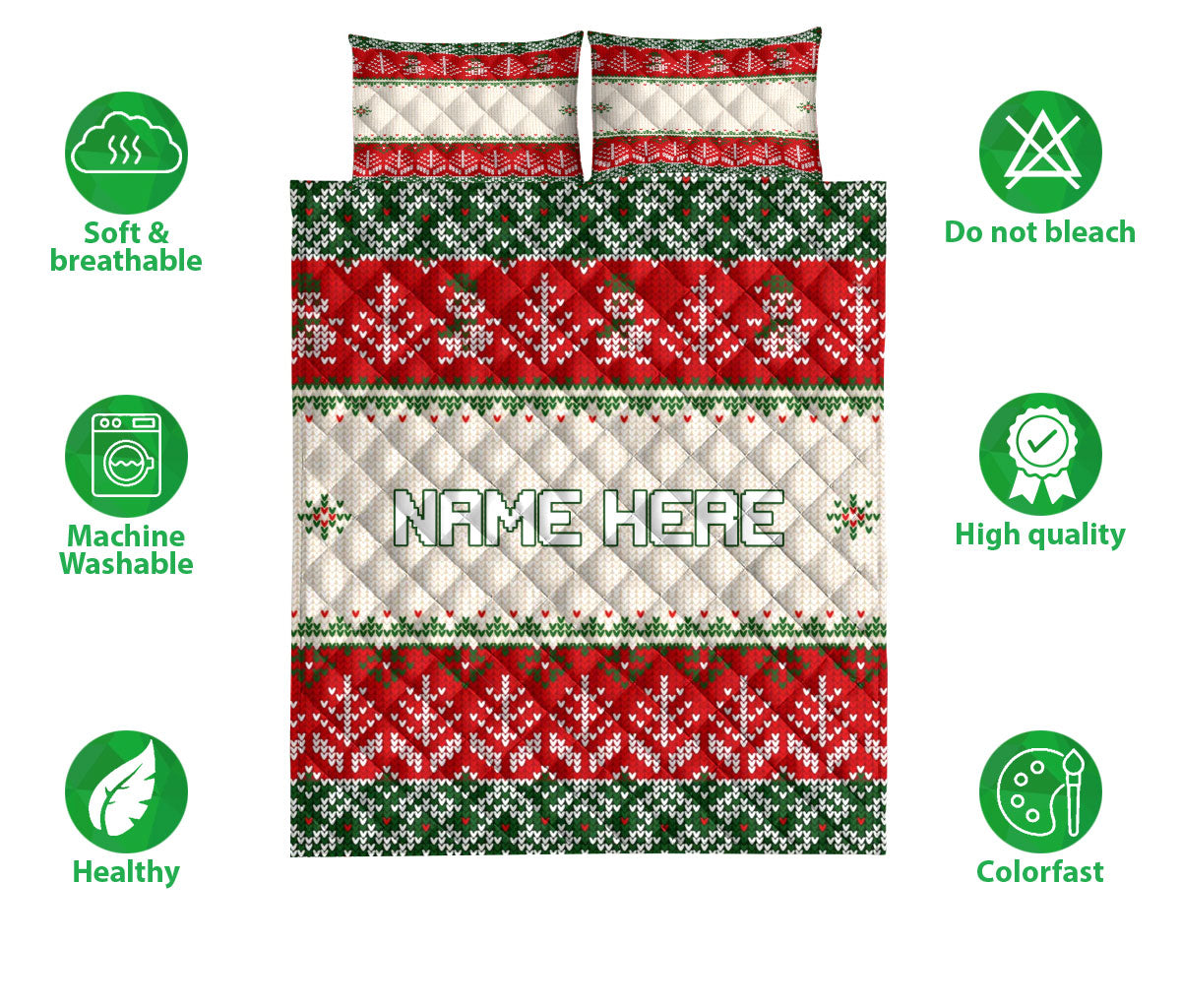 Ohaprints-Quilt-Bed-Set-Pillowcase-Christmas-Ugly-Sweater-Xmas-Tree-Holiday-Custom-Personalized-Name-Blanket-Bedspread-Bedding-3652-Double (70'' x 80'')