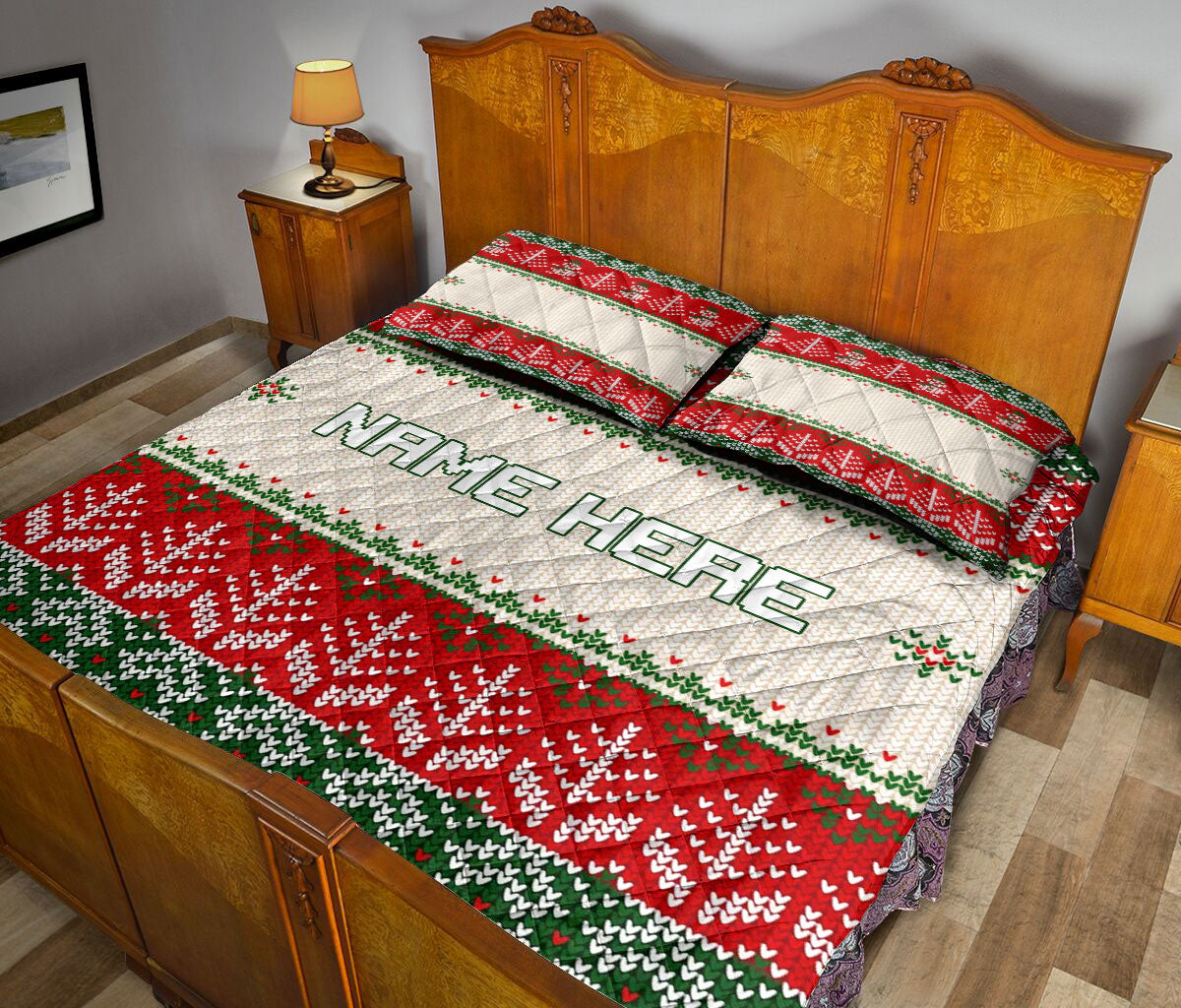 Ohaprints-Quilt-Bed-Set-Pillowcase-Christmas-Ugly-Sweater-Xmas-Tree-Holiday-Custom-Personalized-Name-Blanket-Bedspread-Bedding-3652-King (90'' x 100'')