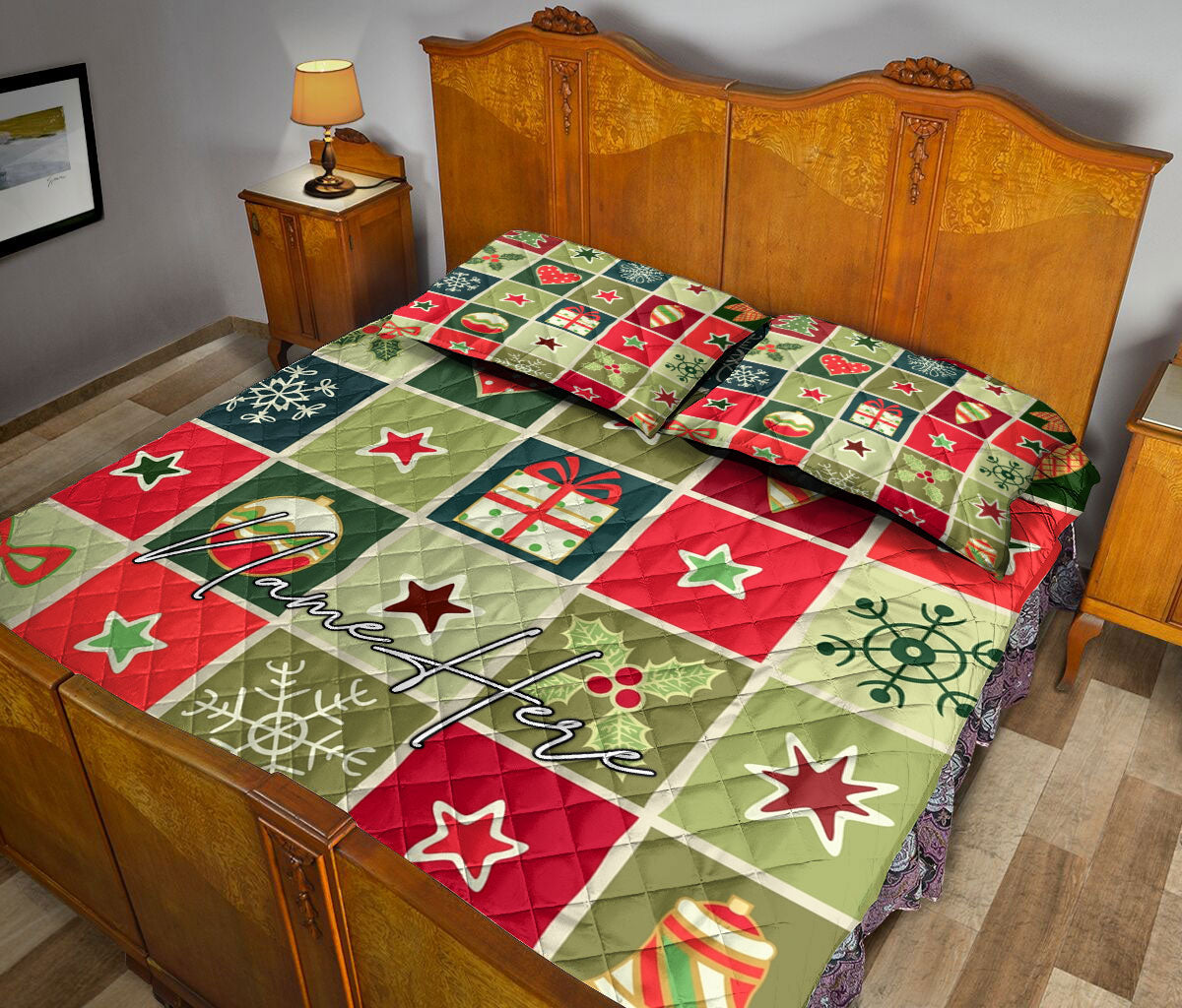 Ohaprints-Quilt-Bed-Set-Pillowcase-Patchwork-Christmas-Xmas-Tree-Winter-Custom-Personalized-Name-Blanket-Bedspread-Bedding-3655-King (90'' x 100'')