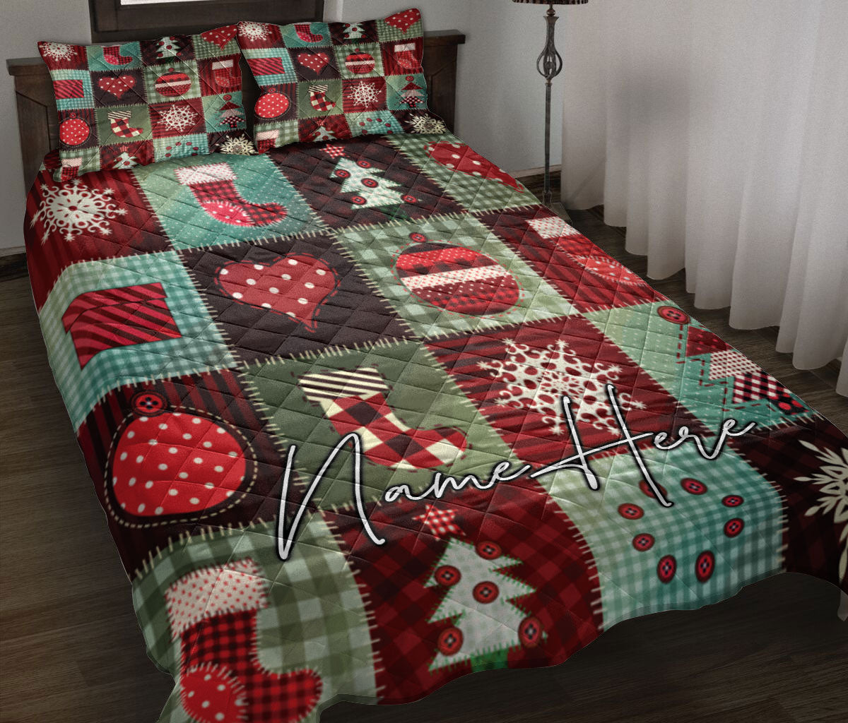 Ohaprints-Quilt-Bed-Set-Pillowcase-Christmas-Patchwork-Pattern-Xmas-Winter-Custom-Personalized-Name-Blanket-Bedspread-Bedding-3658-Throw (55'' x 60'')