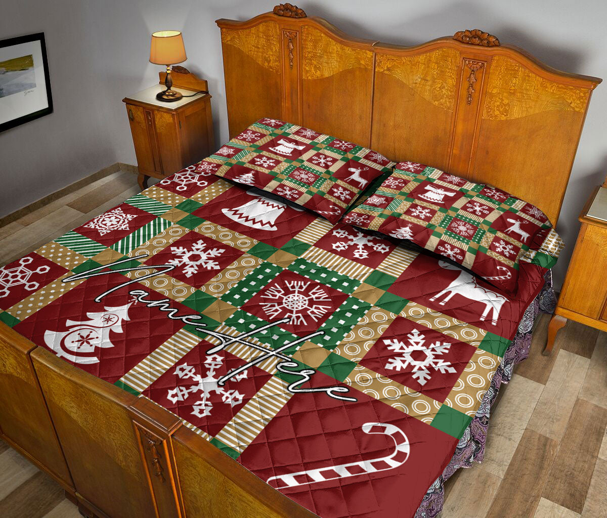 Ohaprints-Quilt-Bed-Set-Pillowcase-Christmas-Pattern-Patchwork-Snowflake-Xmas-Custom-Personalized-Name-Blanket-Bedspread-Bedding-3661-King (90'' x 100'')