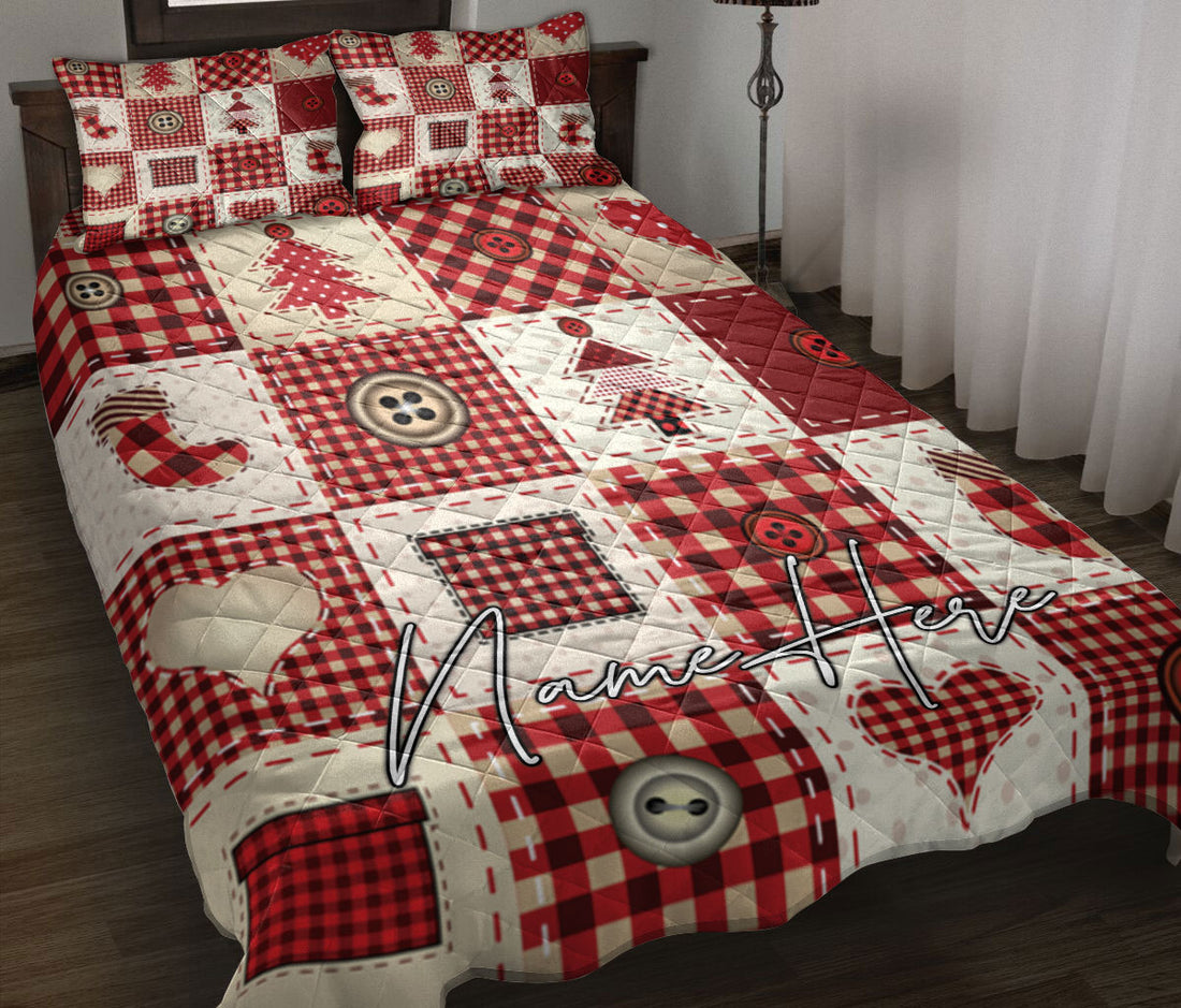 Ohaprints-Quilt-Bed-Set-Pillowcase-Christmas-Patchwork-Red-Pattern-Xmas-Winter-Custom-Personalized-Name-Blanket-Bedspread-Bedding-3663-Throw (55'' x 60'')