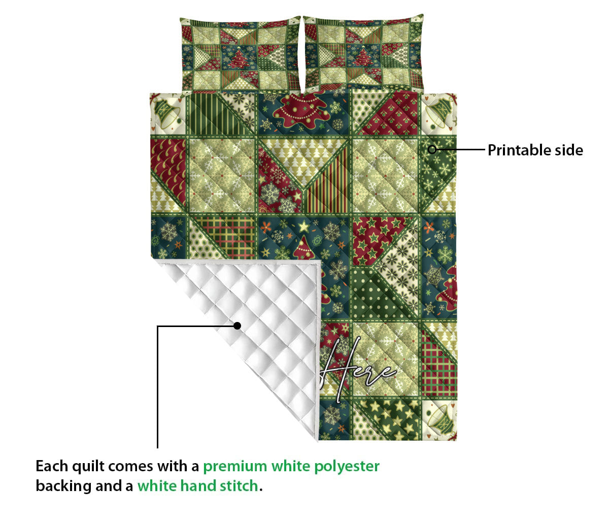 Ohaprints-Quilt-Bed-Set-Pillowcase-Seamless-Christmas-Patchwork-Pattern-Xmas-Custom-Personalized-Name-Blanket-Bedspread-Bedding-3665-Queen (80'' x 90'')