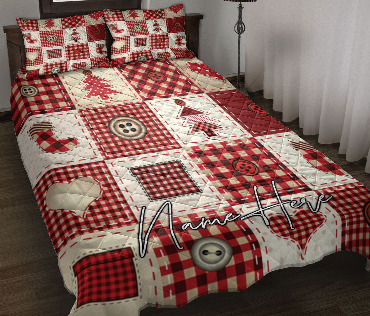 Ohaprints-Quilt-Bed-Set-Pillowcase-Christmas-Patchwork-Red-Pattern-Xmas-Custom-Personalized-Name-Blanket-Bedspread-Bedding-3666-Throw (55'' x 60'')