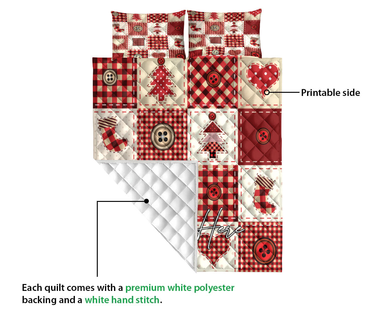 Ohaprints-Quilt-Bed-Set-Pillowcase-Christmas-Patchwork-Red-Pattern-Xmas-Custom-Personalized-Name-Blanket-Bedspread-Bedding-3666-Queen (80'' x 90'')