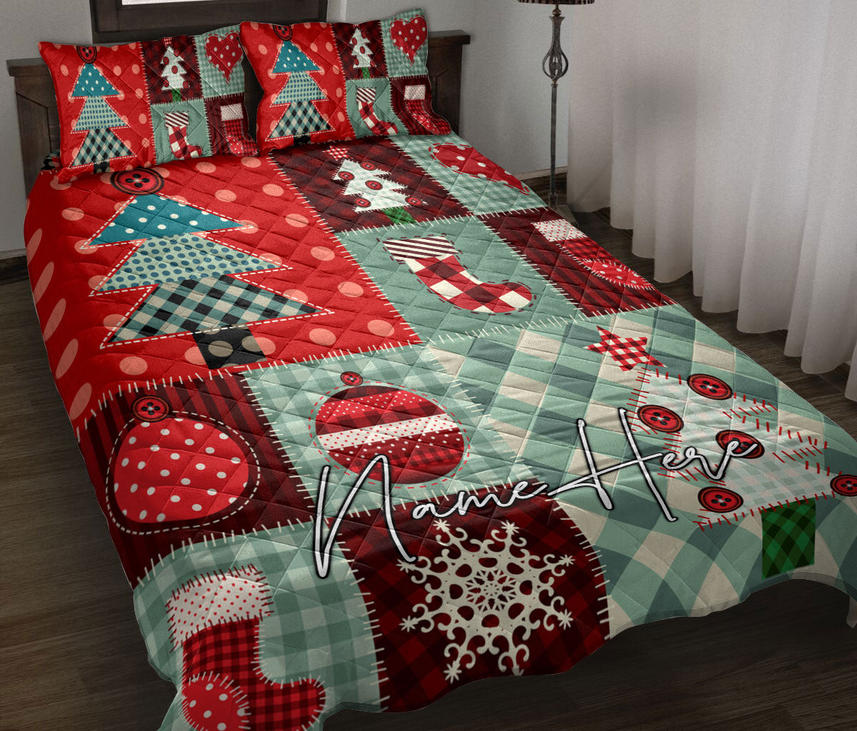 Ohaprints-Quilt-Bed-Set-Pillowcase-Christmas-Patchwork-Xmas-Winter-Holiday-Custom-Personalized-Name-Blanket-Bedspread-Bedding-3667-Throw (55'' x 60'')