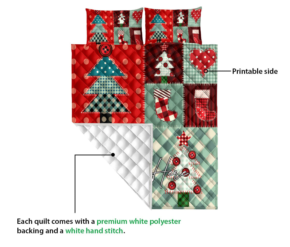 Ohaprints-Quilt-Bed-Set-Pillowcase-Christmas-Patchwork-Xmas-Winter-Holiday-Custom-Personalized-Name-Blanket-Bedspread-Bedding-3667-Queen (80'' x 90'')