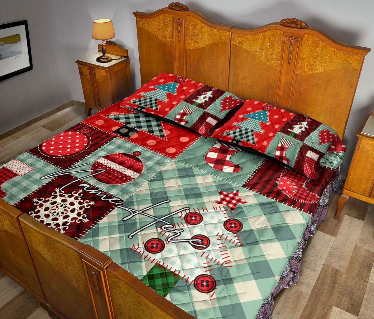 Ohaprints-Quilt-Bed-Set-Pillowcase-Christmas-Patchwork-Xmas-Winter-Holiday-Custom-Personalized-Name-Blanket-Bedspread-Bedding-3667-King (90'' x 100'')