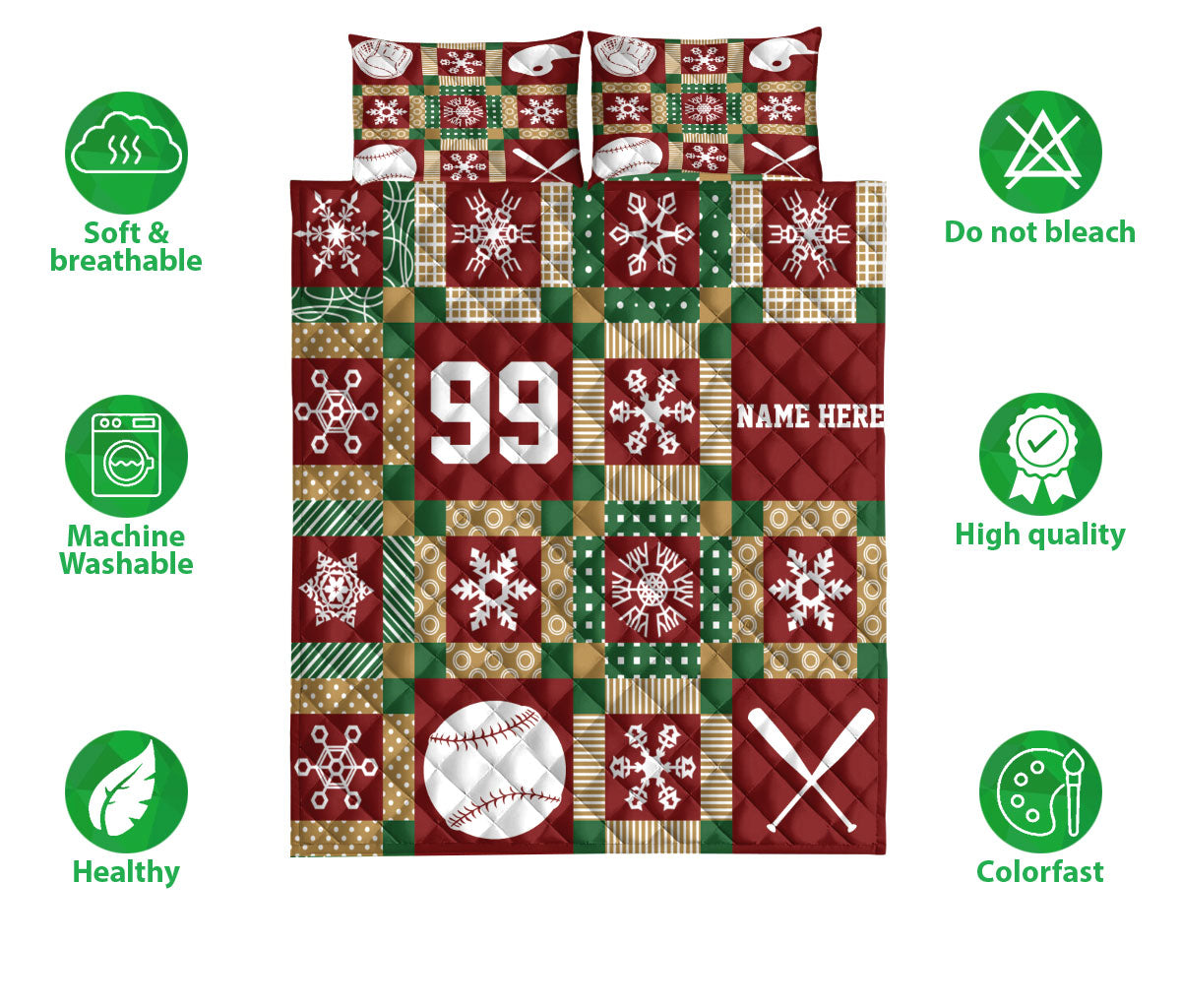 Ohaprints-Quilt-Bed-Set-Pillowcase-Christmas-Patchwork-Softball-Pattern-Xmas-Custom-Personalized-Name-Number-Blanket-Bedspread-Bedding-3122-Double (70'' x 80'')