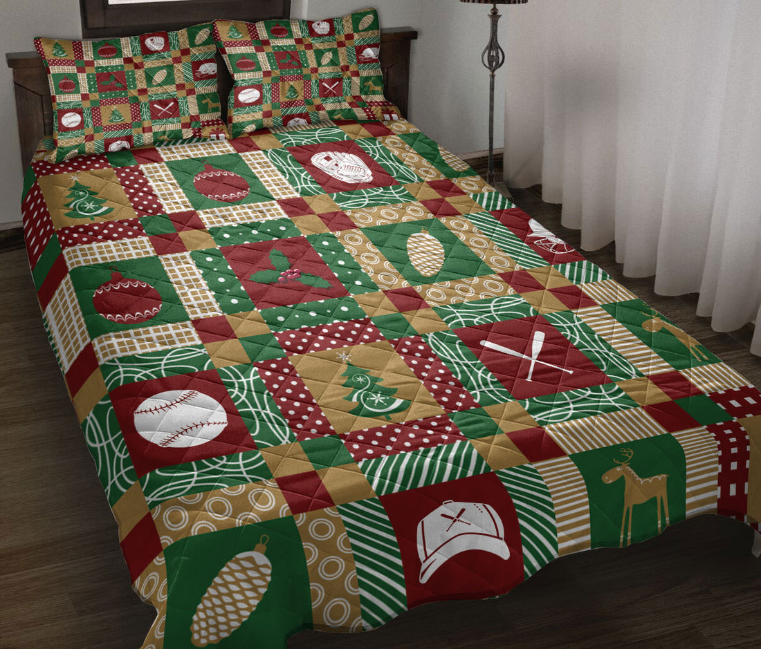 Ohaprints-Quilt-Bed-Set-Pillowcase-Christmas-Patchwork-Softball-Pattern-Xmas-Custom-Personalized-Name-Blanket-Bedspread-Bedding-3123-Throw (55'' x 60'')