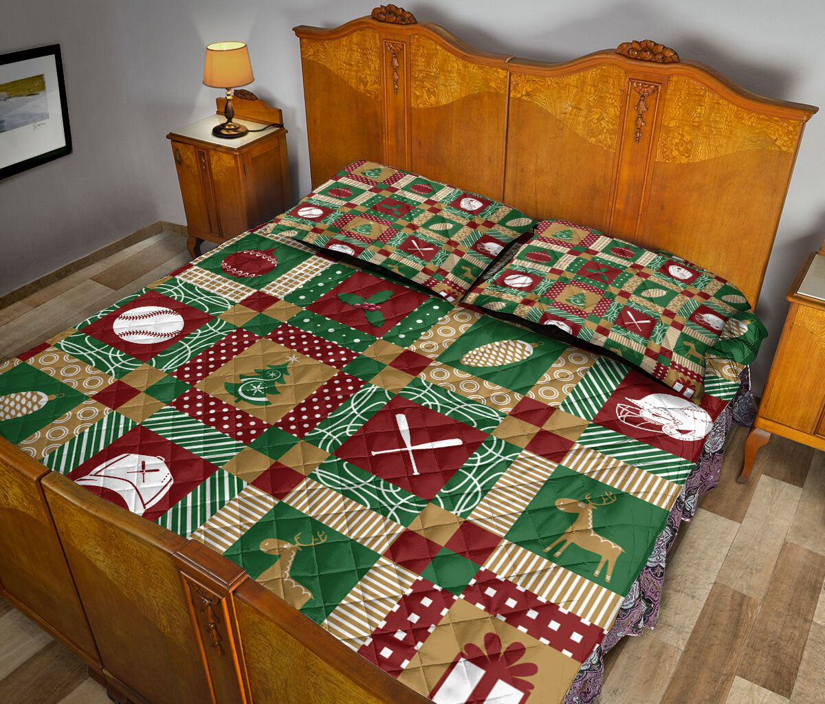 Ohaprints-Quilt-Bed-Set-Pillowcase-Christmas-Baseball-Patchwork-Xmas-Winter-Holiday-Blanket-Bedspread-Bedding-3232-King (90'' x 100'')