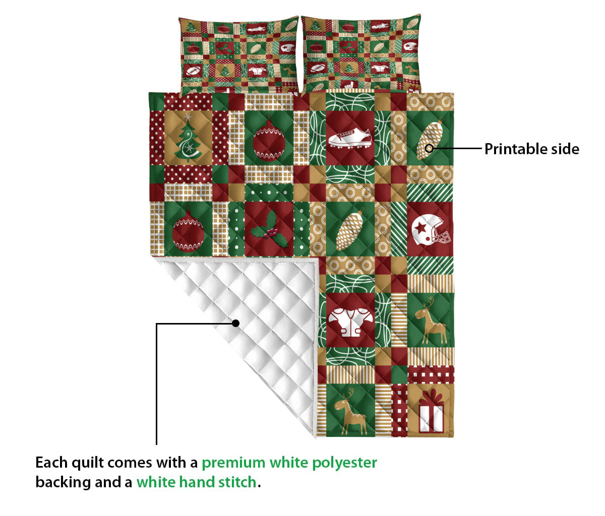 Ohaprints-Quilt-Bed-Set-Pillowcase-Christmas-American-Football-Patchwork-Xmas-Winter-Holiday-Blanket-Bedspread-Bedding-3169-Queen (80'' x 90'')