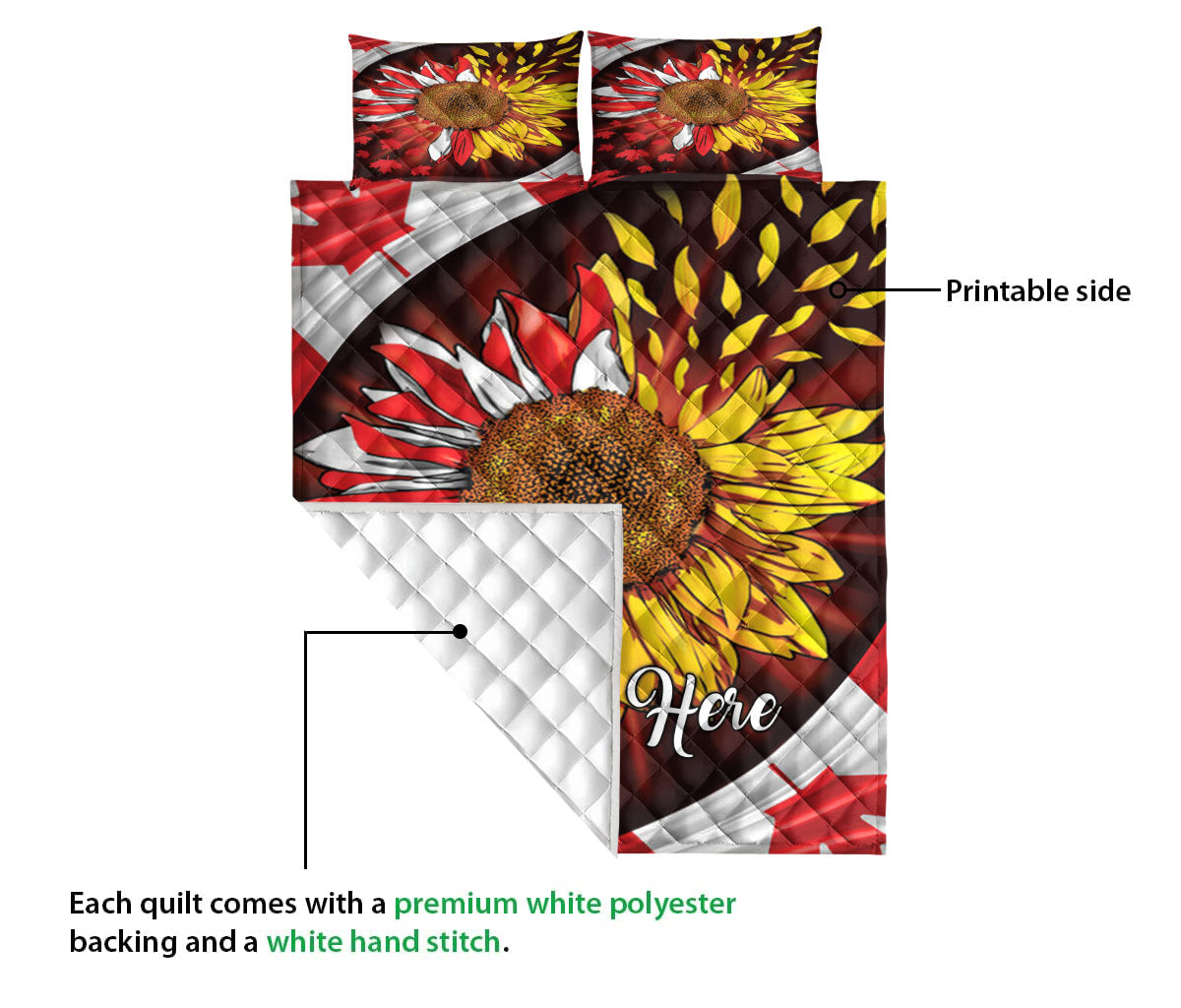 Ohaprints-Quilt-Bed-Set-Pillowcase-Canada-Flag-Sunflower-Canadian-Maple-Leaf-Custom-Personalized-Name-Blanket-Bedspread-Bedding-2328-Queen (80'' x 90'')