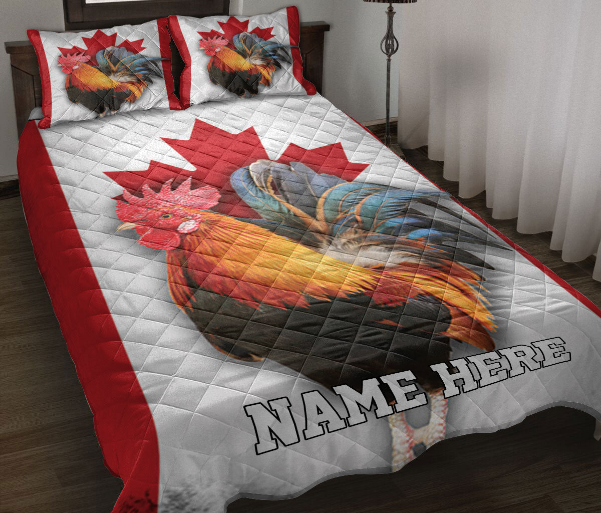 Ohaprints-Quilt-Bed-Set-Pillowcase-Canada-Flag-Chicken-Canadian-Rooster-Flag-Maple-Leaf-Custom-Personalized-Name-Blanket-Bedspread-Bedding-2921-Throw (55'' x 60'')