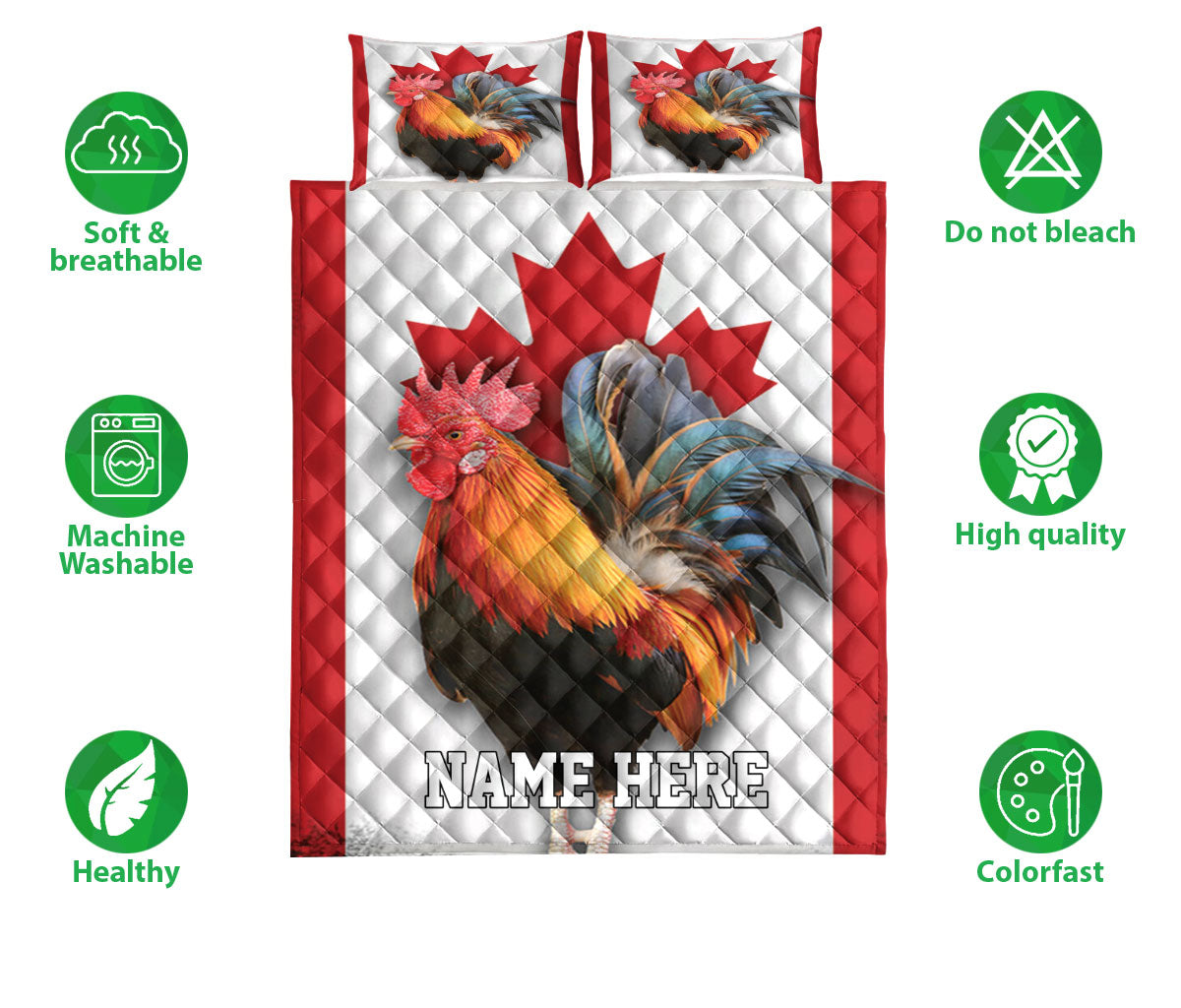 Ohaprints-Quilt-Bed-Set-Pillowcase-Canada-Flag-Chicken-Canadian-Rooster-Flag-Maple-Leaf-Custom-Personalized-Name-Blanket-Bedspread-Bedding-2921-Double (70'' x 80'')