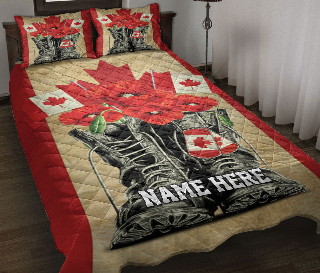 Ohaprints-Quilt-Bed-Set-Pillowcase-Canada-Flag-Lest-We-Forget-Combat-Boots-Poppy-Flower-Custom-Personalized-Name-Blanket-Bedspread-Bedding-1156-Throw (55'' x 60'')