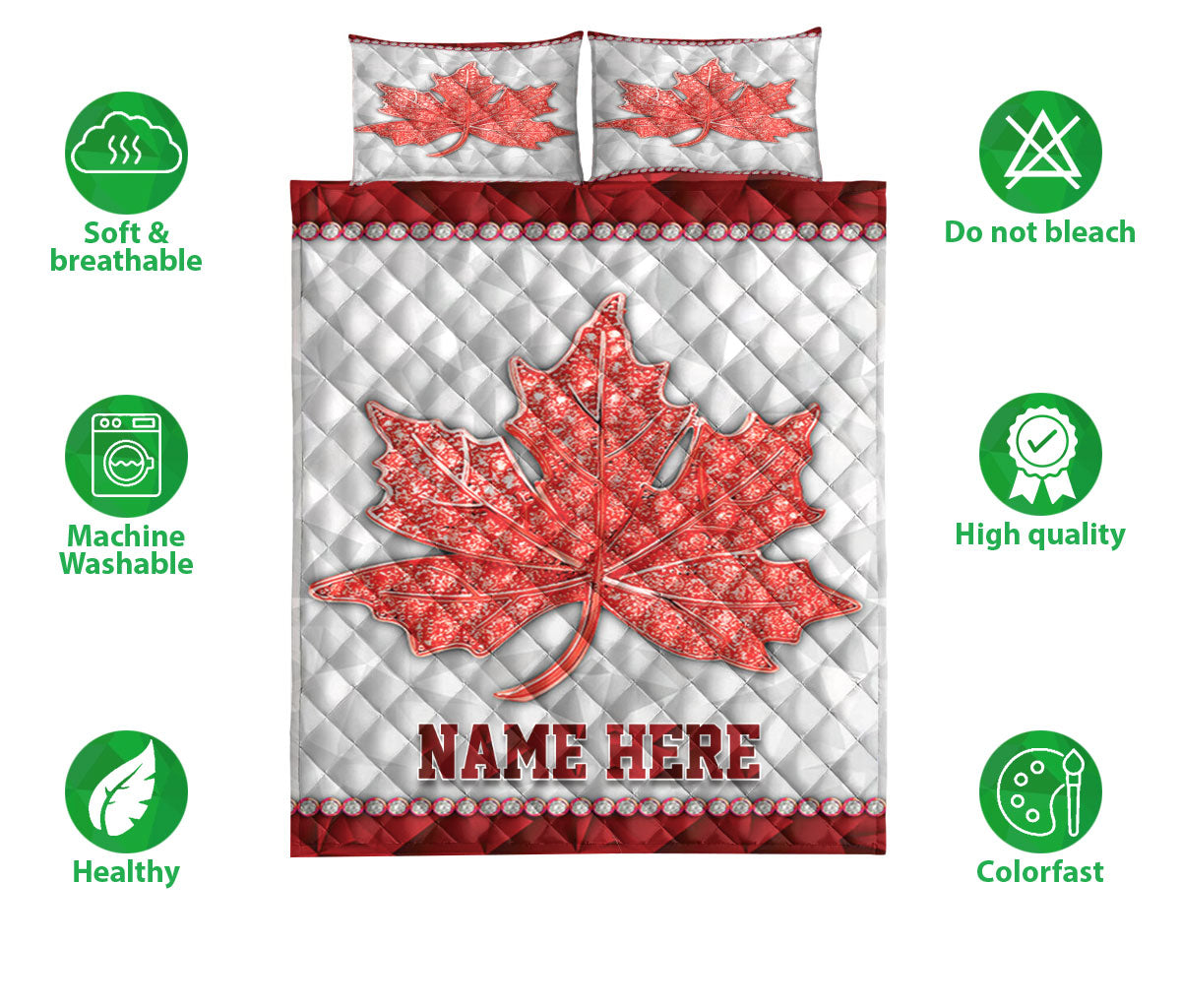 Ohaprints-Quilt-Bed-Set-Pillowcase-Canadian-Flag-Maple-Leaf-Canana-Flag-Custom-Personalized-Name-Blanket-Bedspread-Bedding-2922-Double (70'' x 80'')