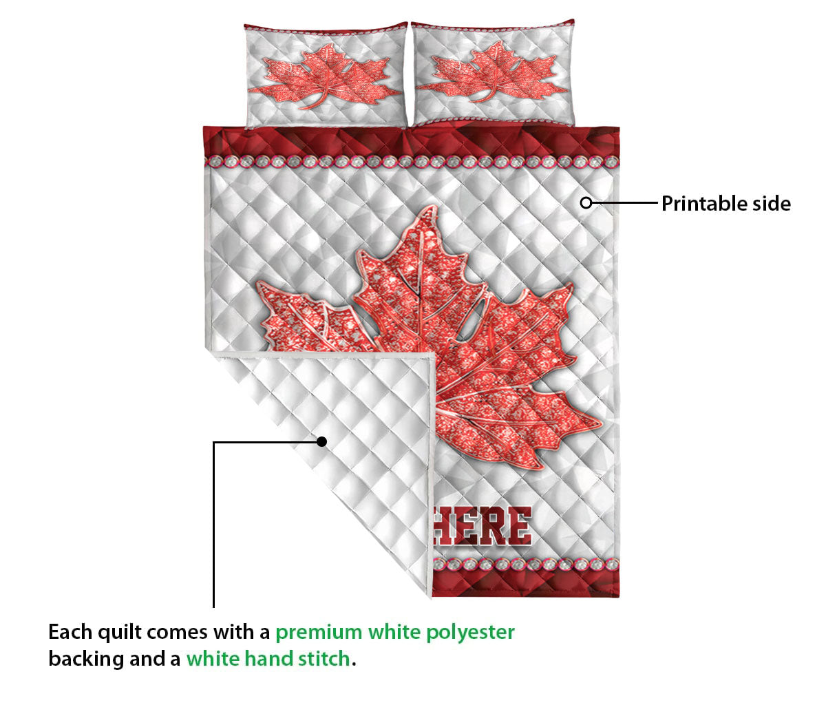 Ohaprints-Quilt-Bed-Set-Pillowcase-Canadian-Flag-Maple-Leaf-Canana-Flag-Custom-Personalized-Name-Blanket-Bedspread-Bedding-2922-Queen (80'' x 90'')