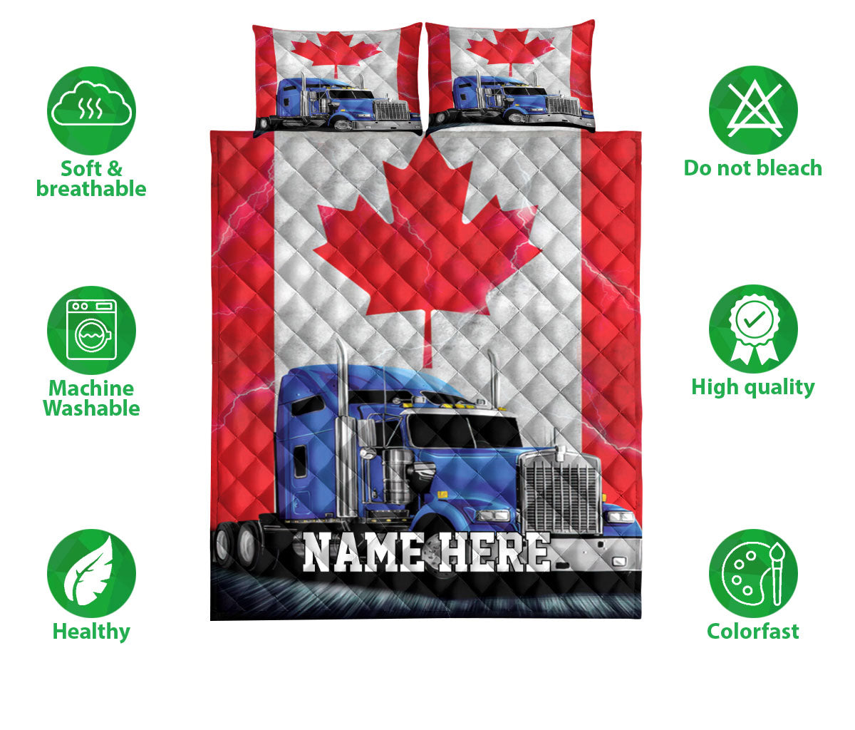 Ohaprints-Quilt-Bed-Set-Pillowcase-Truck-Drivers-Trucker-Canada-Freedom-Convoy-Custom-Personalized-Name-Blanket-Bedspread-Bedding-569-Double (70'' x 80'')