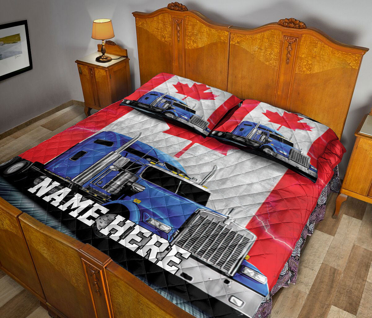 Ohaprints-Quilt-Bed-Set-Pillowcase-Truck-Drivers-Trucker-Canada-Freedom-Convoy-Custom-Personalized-Name-Blanket-Bedspread-Bedding-569-King (90'' x 100'')