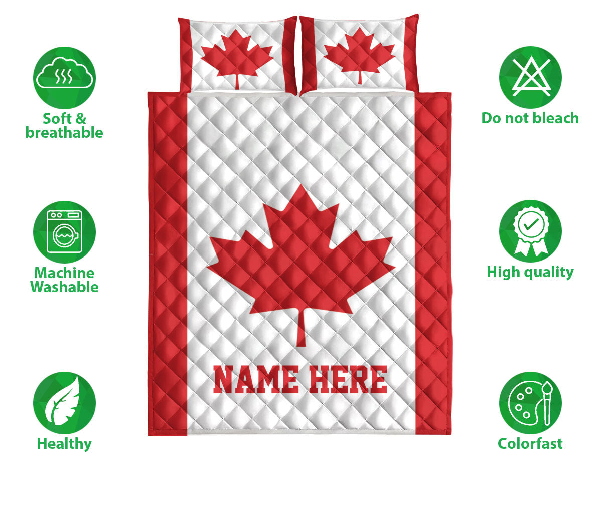 Ohaprints-Quilt-Bed-Set-Pillowcase-Canadian-Flag-Canada-Flag-Maple-Leaf-Custom-Personalized-Name-Blanket-Bedspread-Bedding-1157-Double (70'' x 80'')