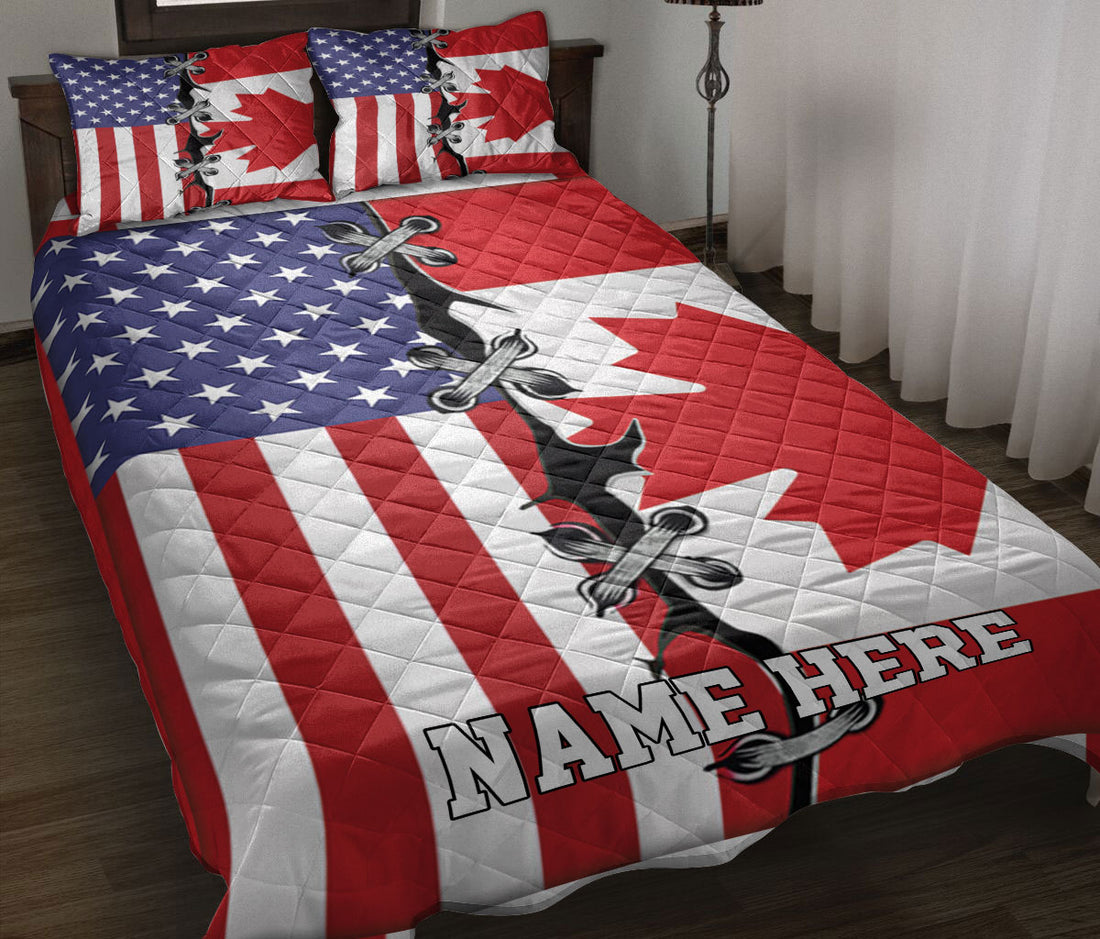 Ohaprints-Quilt-Bed-Set-Pillowcase-Canadian-American-Flag-Canada-Flag-Maple-Leaf-Custom-Personalized-Name-Blanket-Bedspread-Bedding-1741-Throw (55'' x 60'')