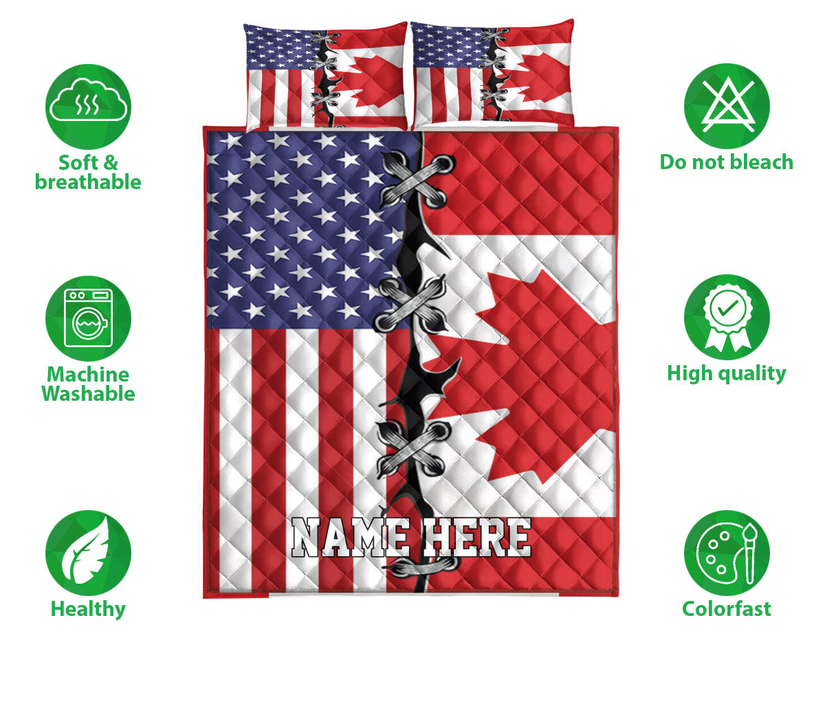 Ohaprints-Quilt-Bed-Set-Pillowcase-Canadian-American-Flag-Canada-Flag-Maple-Leaf-Custom-Personalized-Name-Blanket-Bedspread-Bedding-1741-Double (70'' x 80'')