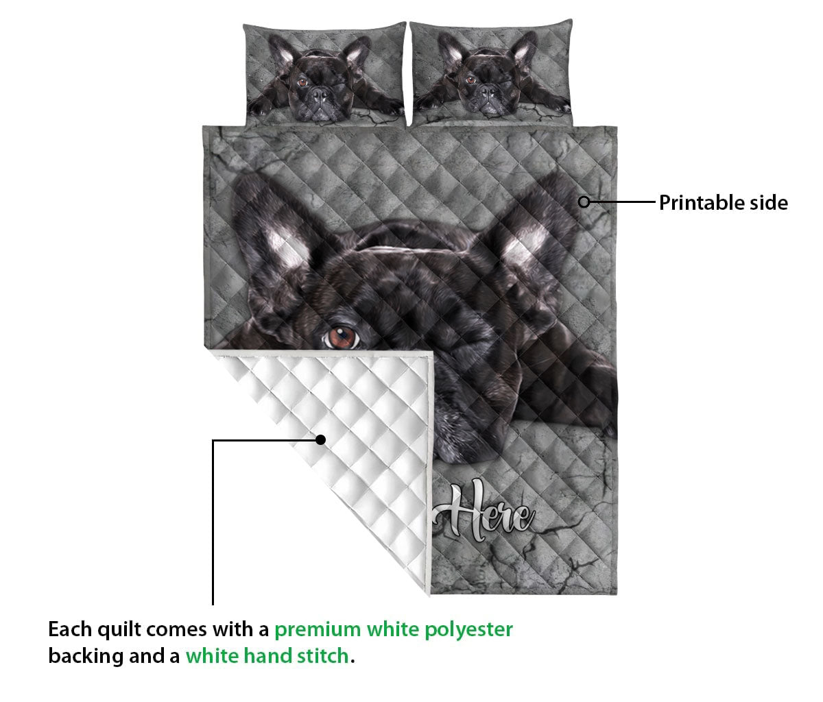 Ohaprints-Quilt-Bed-Set-Pillowcase-French-Bulldog-Crack-Gray-Sliver-Pattern-Custom-Personalized-Name-Blanket-Bedspread-Bedding-2340-Queen (80'' x 90'')