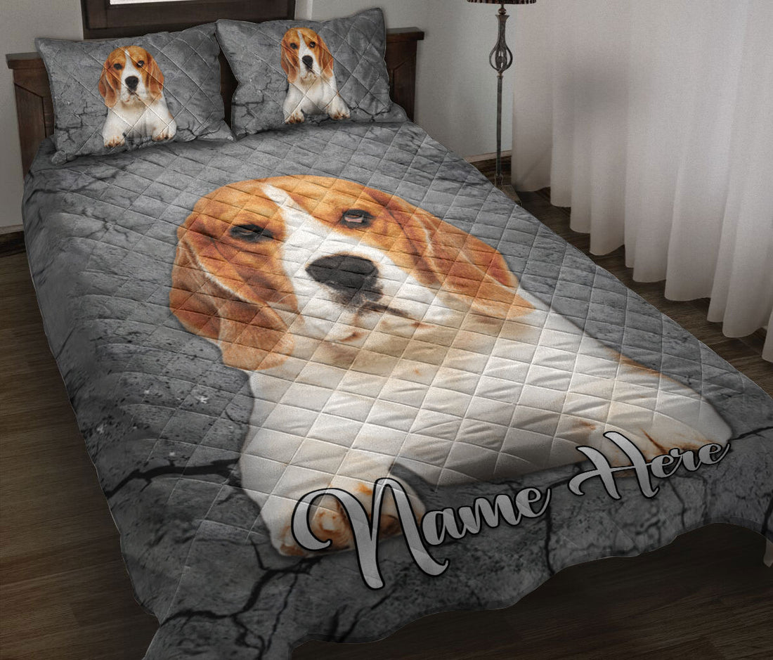 Ohaprints-Quilt-Bed-Set-Pillowcase-Beagle-Dog-Crack-Gray-Sliver-Pattern-Custom-Personalized-Name-Blanket-Bedspread-Bedding-580-Throw (55'' x 60'')