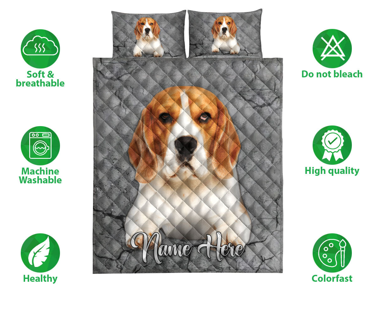 Ohaprints-Quilt-Bed-Set-Pillowcase-Beagle-Dog-Crack-Gray-Sliver-Pattern-Custom-Personalized-Name-Blanket-Bedspread-Bedding-580-Double (70'' x 80'')