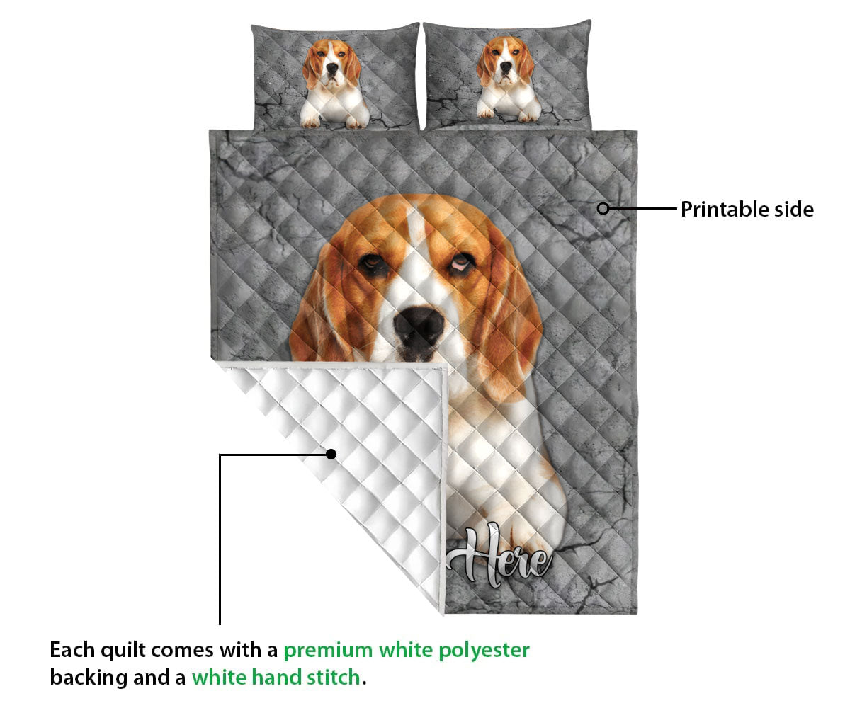 Ohaprints-Quilt-Bed-Set-Pillowcase-Beagle-Dog-Crack-Gray-Sliver-Pattern-Custom-Personalized-Name-Blanket-Bedspread-Bedding-580-Queen (80'' x 90'')