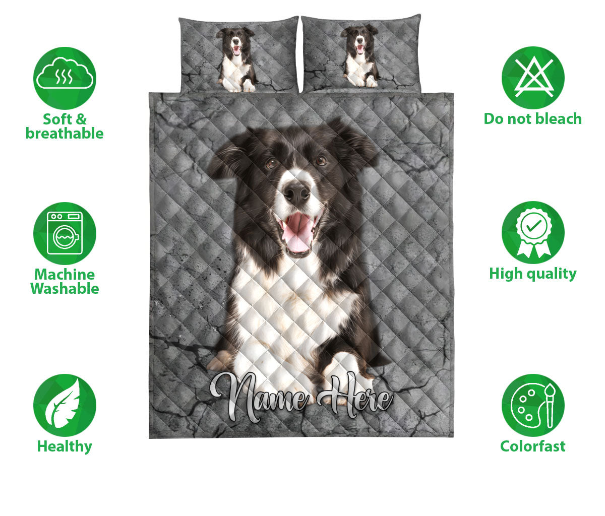 Ohaprints-Quilt-Bed-Set-Pillowcase-Border-Collie-Dog-Crack-Gray-Sliver-Pattern-Custom-Personalized-Name-Blanket-Bedspread-Bedding-1168-Double (70'' x 80'')