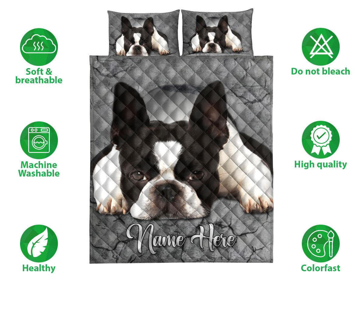 Ohaprints-Quilt-Bed-Set-Pillowcase-Boston-Terrier-Dog-Crack-Gray-Sliver-Pattern-Custom-Personalized-Name-Blanket-Bedspread-Bedding-1752-Double (70'' x 80'')