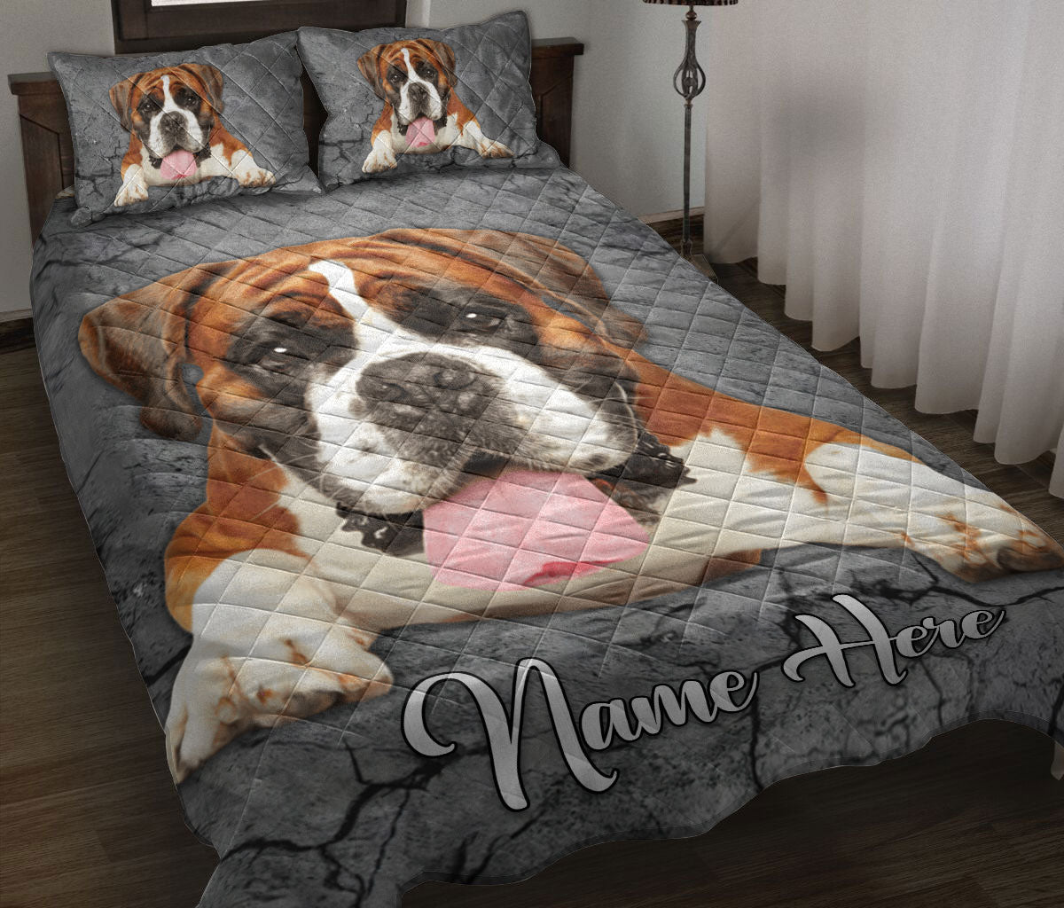 Ohaprints-Quilt-Bed-Set-Pillowcase-Boxer-Dog-Crack-Gray-Sliver-Pattern-Custom-Personalized-Name-Blanket-Bedspread-Bedding-2341-Throw (55'' x 60'')