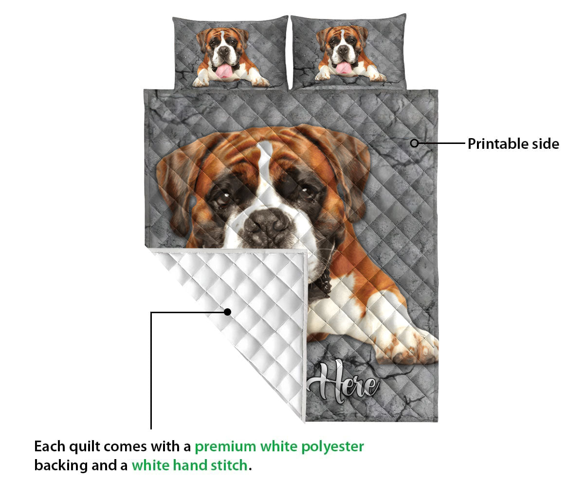 Ohaprints-Quilt-Bed-Set-Pillowcase-Boxer-Dog-Crack-Gray-Sliver-Pattern-Custom-Personalized-Name-Blanket-Bedspread-Bedding-2341-Queen (80'' x 90'')