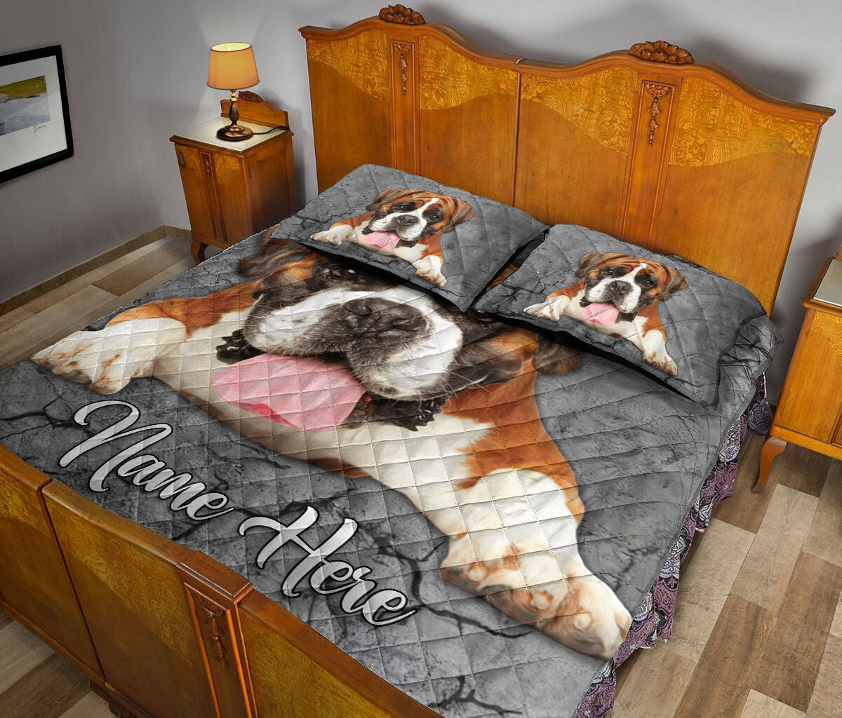 Ohaprints-Quilt-Bed-Set-Pillowcase-Boxer-Dog-Crack-Gray-Sliver-Pattern-Custom-Personalized-Name-Blanket-Bedspread-Bedding-2341-King (90'' x 100'')