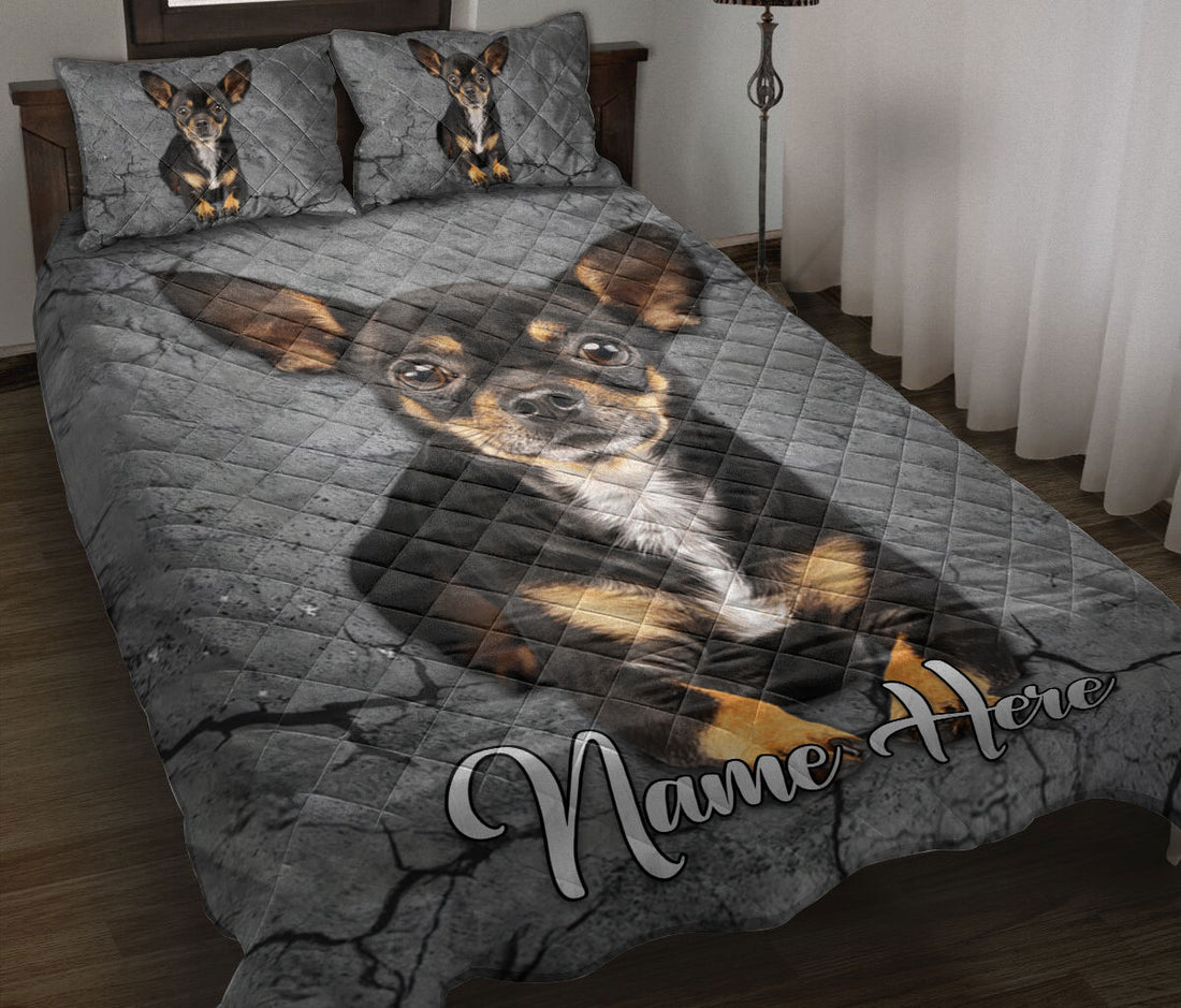 Ohaprints-Quilt-Bed-Set-Pillowcase-Chihuahua-Dog-Crack-Gray-Sliver-Pattern-Custom-Personalized-Name-Blanket-Bedspread-Bedding-2934-Throw (55'' x 60'')