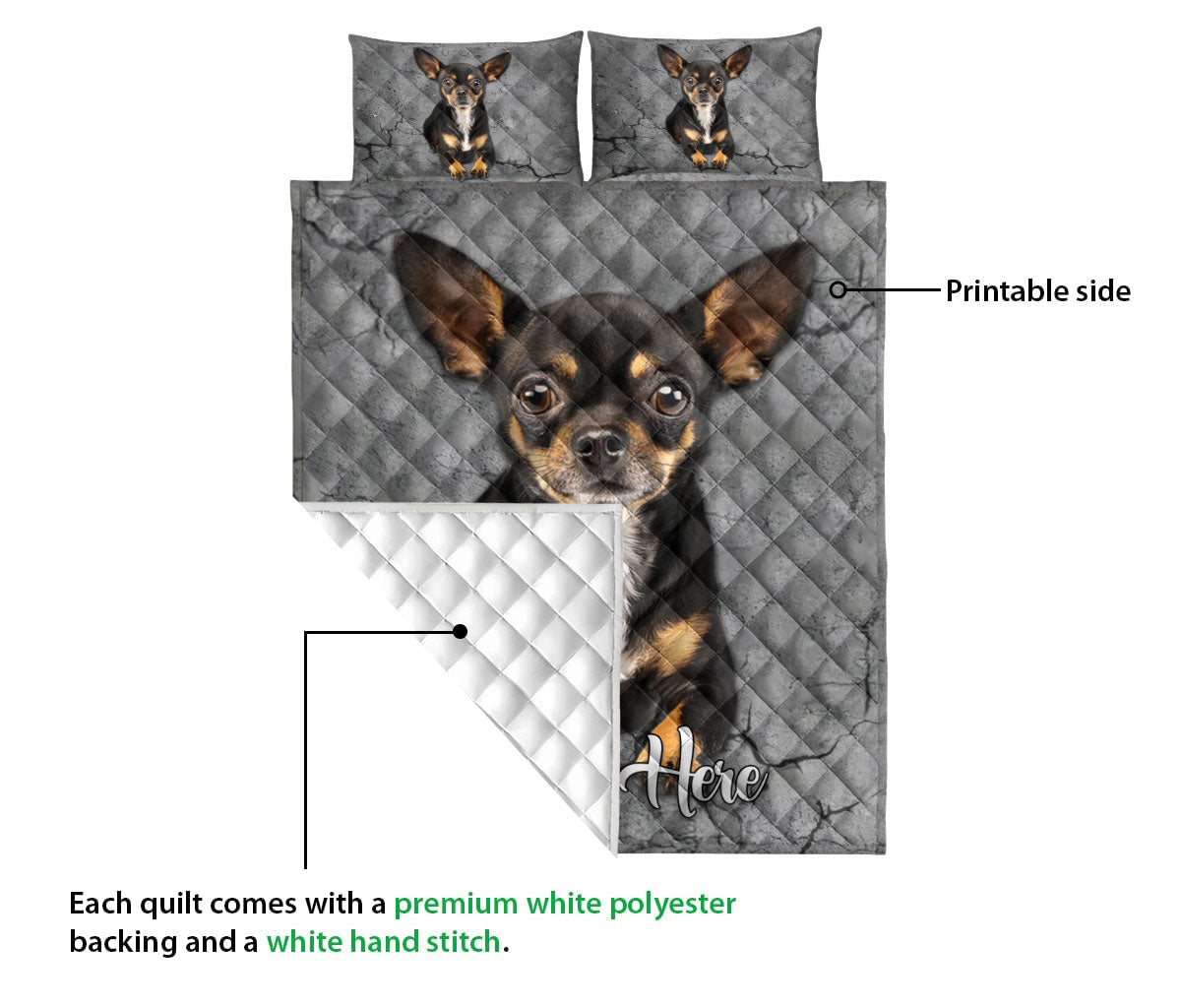 Ohaprints-Quilt-Bed-Set-Pillowcase-Chihuahua-Dog-Crack-Gray-Sliver-Pattern-Custom-Personalized-Name-Blanket-Bedspread-Bedding-2934-Queen (80'' x 90'')