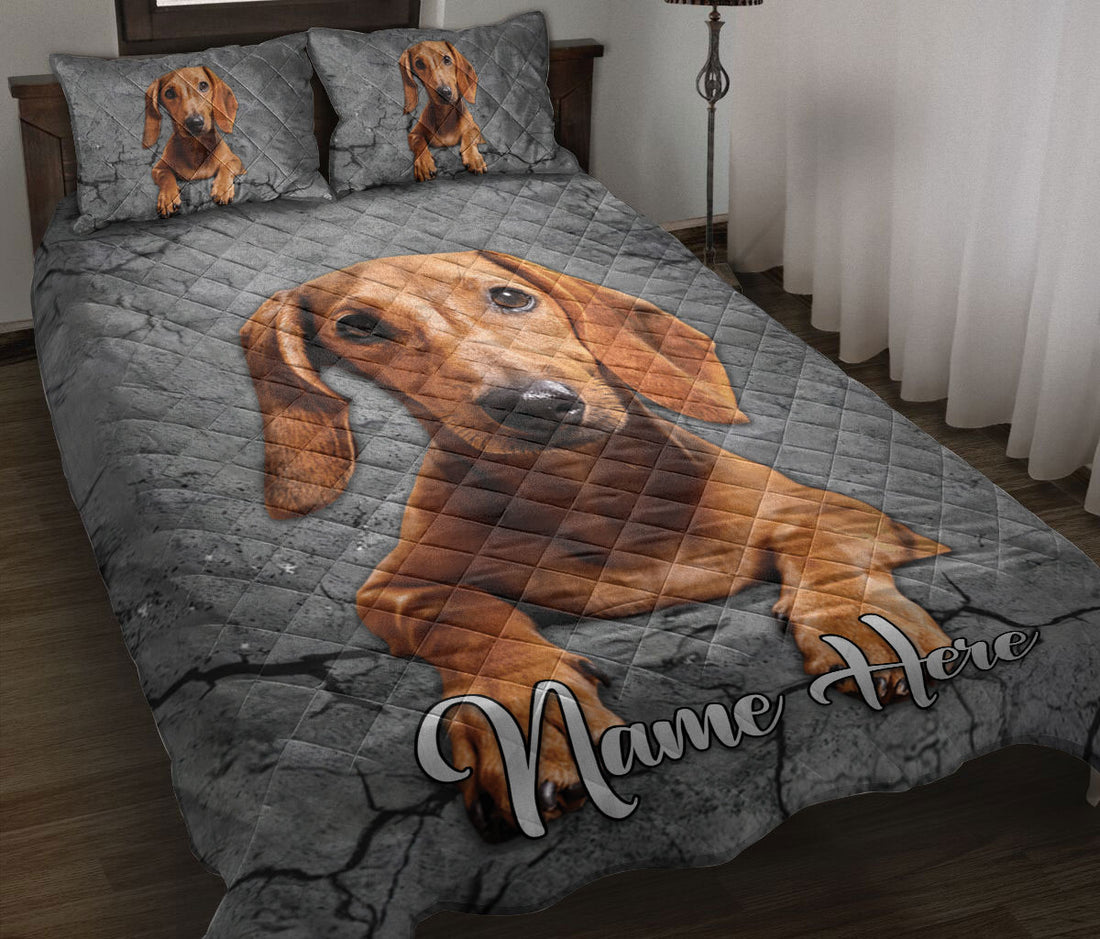 Ohaprints-Quilt-Bed-Set-Pillowcase-Dachshund-Dog-Crack-Gray-Sliver-Pattern-Custom-Personalized-Name-Blanket-Bedspread-Bedding-581-Throw (55'' x 60'')