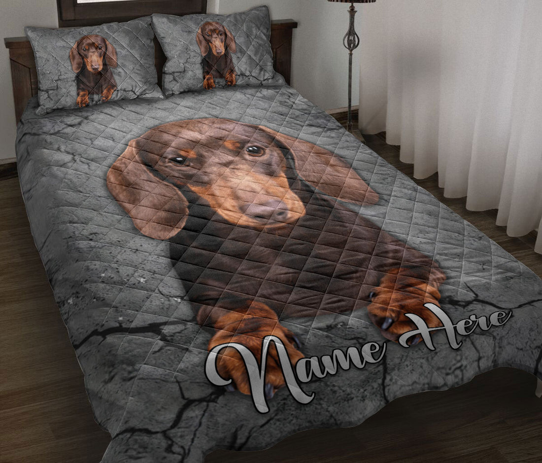 Ohaprints-Quilt-Bed-Set-Pillowcase-Chocolate-Dachshund-Dog-Crack-Gray-Sliver-Pattern-Custom-Personalized-Name-Blanket-Bedspread-Bedding-1169-Throw (55'' x 60'')