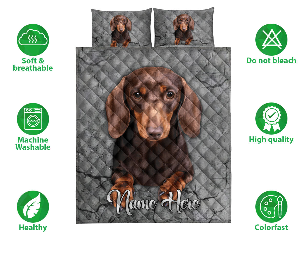 Ohaprints-Quilt-Bed-Set-Pillowcase-Chocolate-Dachshund-Dog-Crack-Gray-Sliver-Pattern-Custom-Personalized-Name-Blanket-Bedspread-Bedding-1169-Double (70'' x 80'')