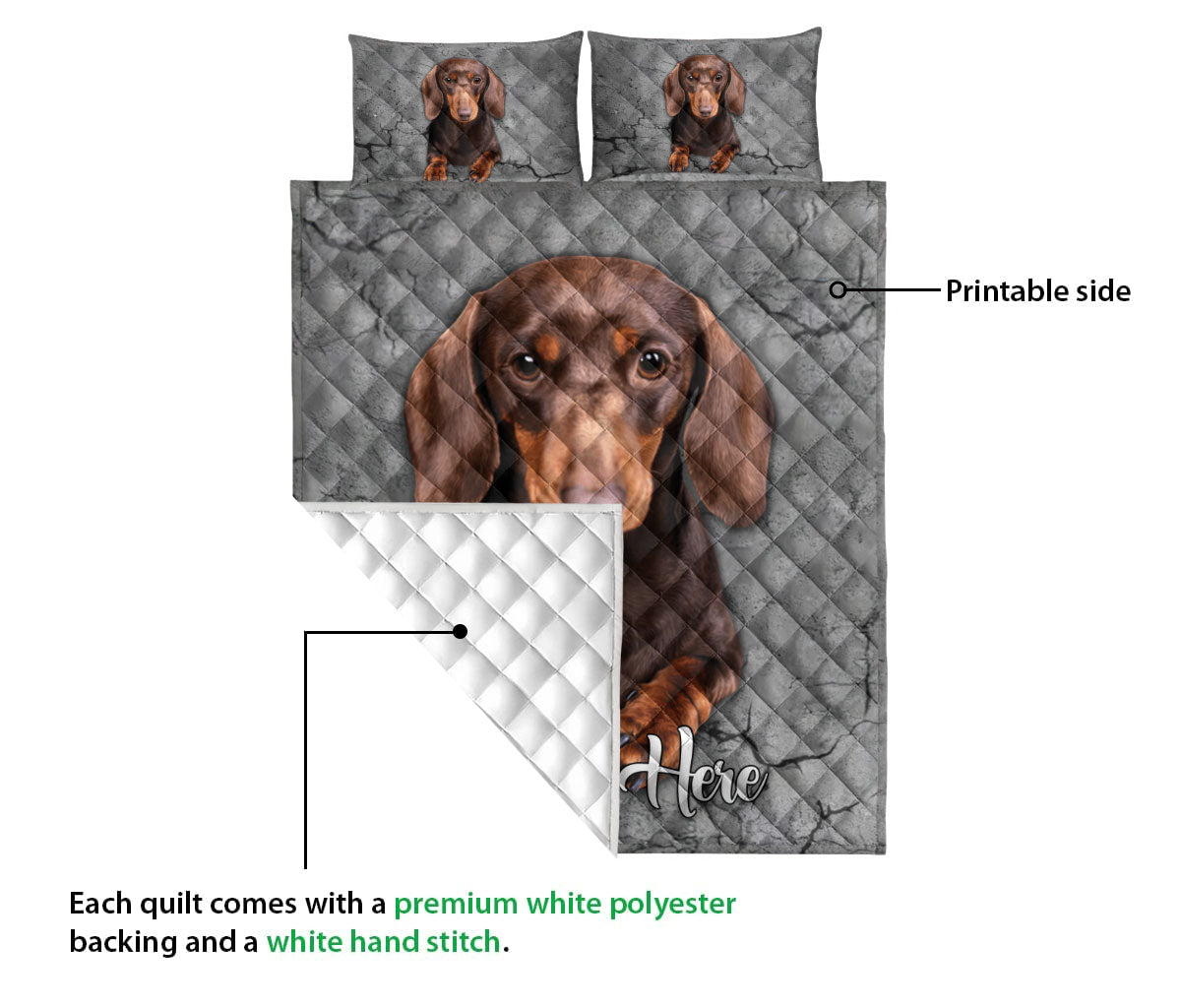 Ohaprints-Quilt-Bed-Set-Pillowcase-Chocolate-Dachshund-Dog-Crack-Gray-Sliver-Pattern-Custom-Personalized-Name-Blanket-Bedspread-Bedding-1169-Queen (80'' x 90'')