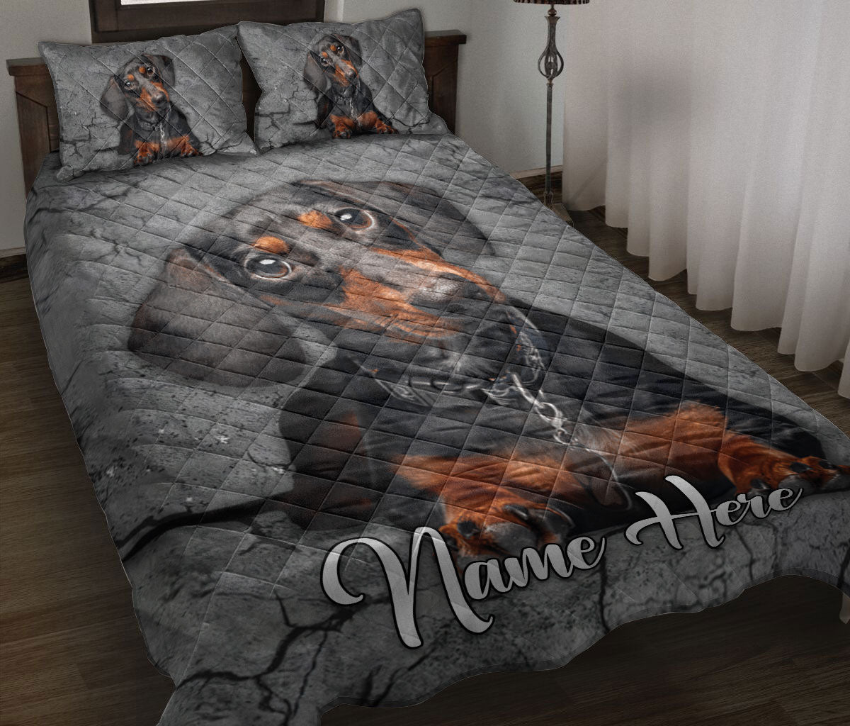 Ohaprints-Quilt-Bed-Set-Pillowcase-Black-And-Tan-Dachshund-Dog-Crack-Gray-Sliver-Pattern-Custom-Personalized-Name-Blanket-Bedspread-Bedding-1753-Throw (55'' x 60'')