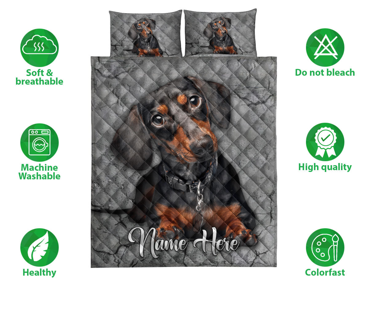 Ohaprints-Quilt-Bed-Set-Pillowcase-Black-And-Tan-Dachshund-Dog-Crack-Gray-Sliver-Pattern-Custom-Personalized-Name-Blanket-Bedspread-Bedding-1753-Double (70'' x 80'')