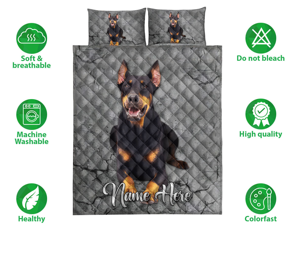 Ohaprints-Quilt-Bed-Set-Pillowcase-Dobermann-Pinscher-Dog-Crack-Gray-Sliver-Pattern-Custom-Personalized-Name-Blanket-Bedspread-Bedding-2342-Double (70'' x 80'')