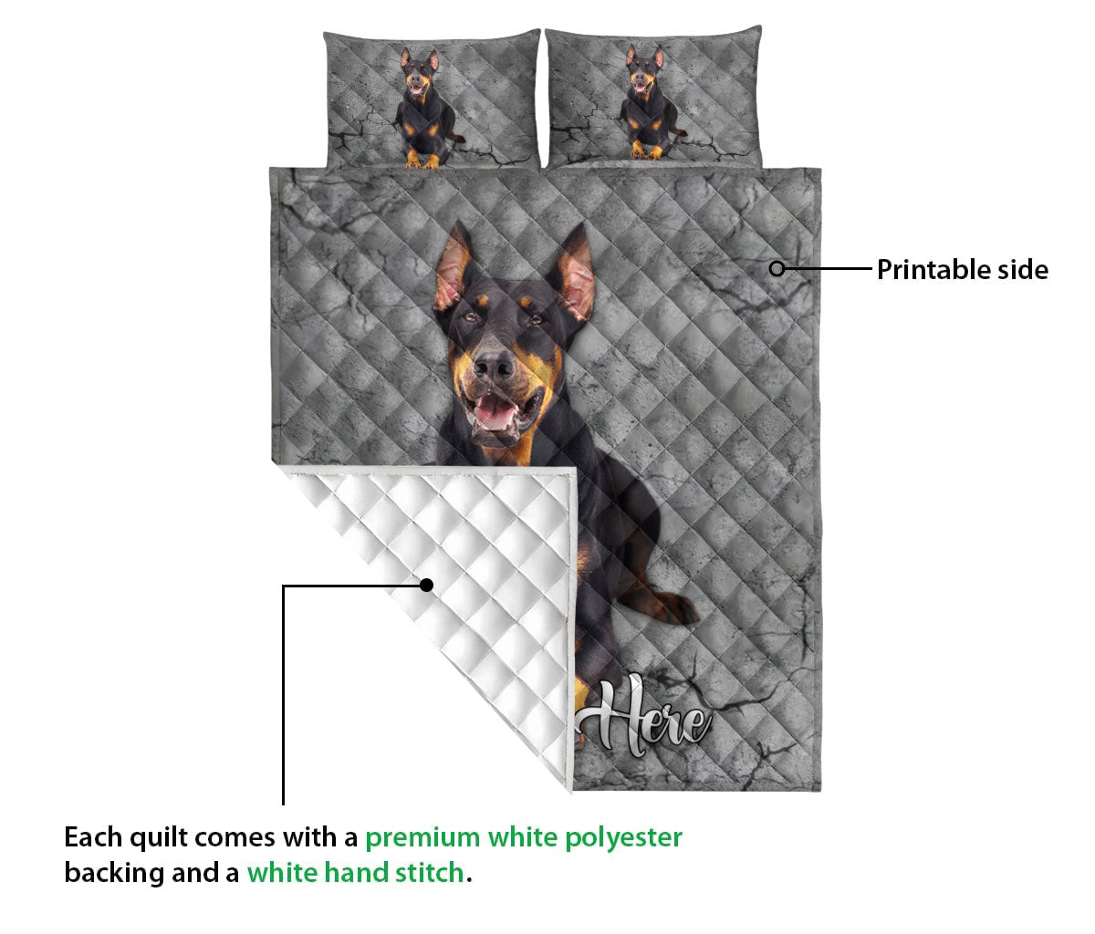 Ohaprints-Quilt-Bed-Set-Pillowcase-Dobermann-Pinscher-Dog-Crack-Gray-Sliver-Pattern-Custom-Personalized-Name-Blanket-Bedspread-Bedding-2342-Queen (80'' x 90'')