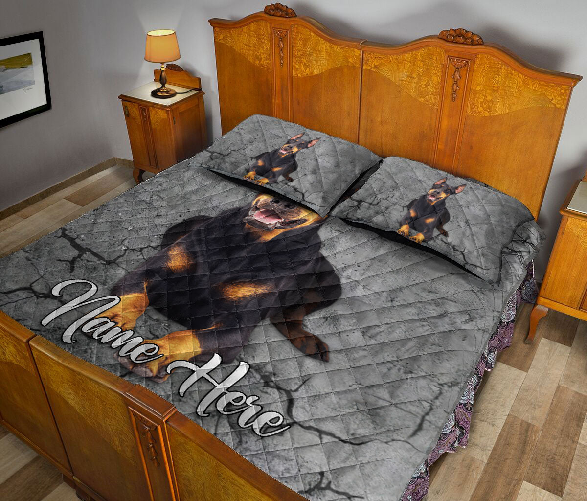 Ohaprints-Quilt-Bed-Set-Pillowcase-Dobermann-Pinscher-Dog-Crack-Gray-Sliver-Pattern-Custom-Personalized-Name-Blanket-Bedspread-Bedding-2342-King (90'' x 100'')