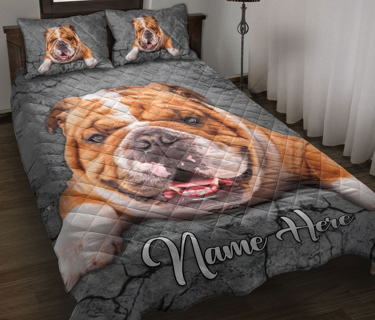 Ohaprints-Quilt-Bed-Set-Pillowcase-Bulldog-Dog-Crack-Gray-Sliver-Pattern-Custom-Personalized-Name-Blanket-Bedspread-Bedding-2935-Throw (55'' x 60'')