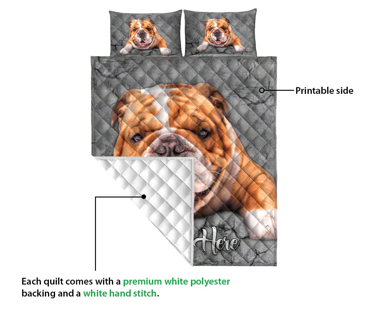 Ohaprints-Quilt-Bed-Set-Pillowcase-Bulldog-Dog-Crack-Gray-Sliver-Pattern-Custom-Personalized-Name-Blanket-Bedspread-Bedding-2935-Queen (80'' x 90'')